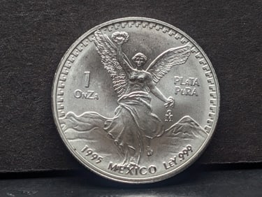 1995 Mexican Silver Libertad Round. One Troy Ounce Silver.999 Fine