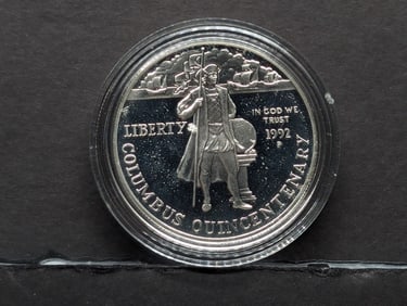 1992-P PROOF Columbus Quincentenary Commemorative Silver Dollar in Capsule