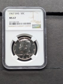 1967 SMS Kennedy Silver Half Dollar - NGC MS67