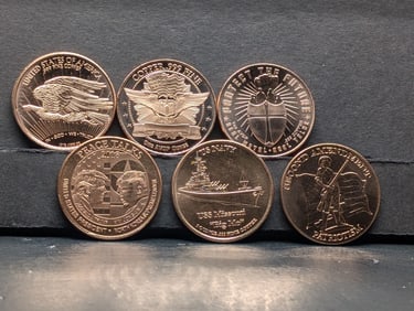 1 Oz. Each .999 FINE COPPER Various Designed Rounds (6 PCS)