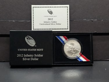 2012-W UNC Infantry Soldier Commemorative Silver Dollar in OGP w/ COA