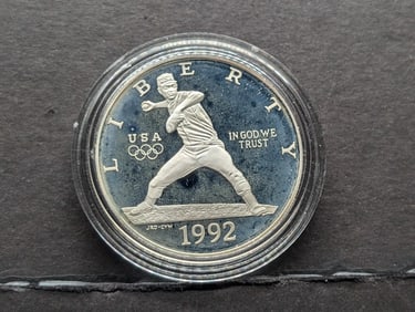 1992-S PROOF Olympic Baseball Commemorative Silver Dollar in Capsule
