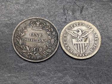 *RARE* 1859 Great Britain 1 Silver Shilling & 1917-S Philippines 20 Silver Centavos