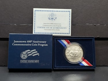 2007-P UNC Jamestown 400th Anniv. Commemorative Silver Dollar in OGP w/ COA