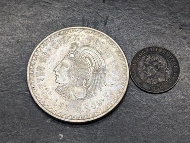 1948 Mexico 5 Silver Pesos & 1856-B France 2 Centimes