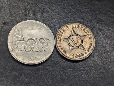 1925 Italy 50 Cent & 1946 Caribbean Island 5 Centavos