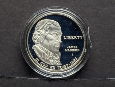 1993-S PROOF James Madison Commemorative Silver Dollar in Capsule