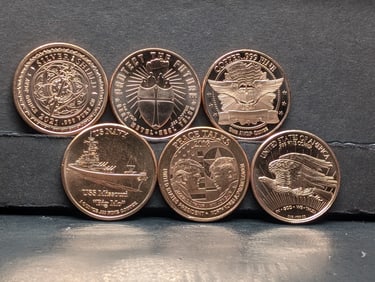 1 Oz. Each .999 FINE COPPER Various Designed Rounds (6 PCS)