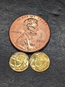 Lot of Two 22k SOLID GOLD 1882-1982 Roosevelt Dime Miniature Commemorative Coins