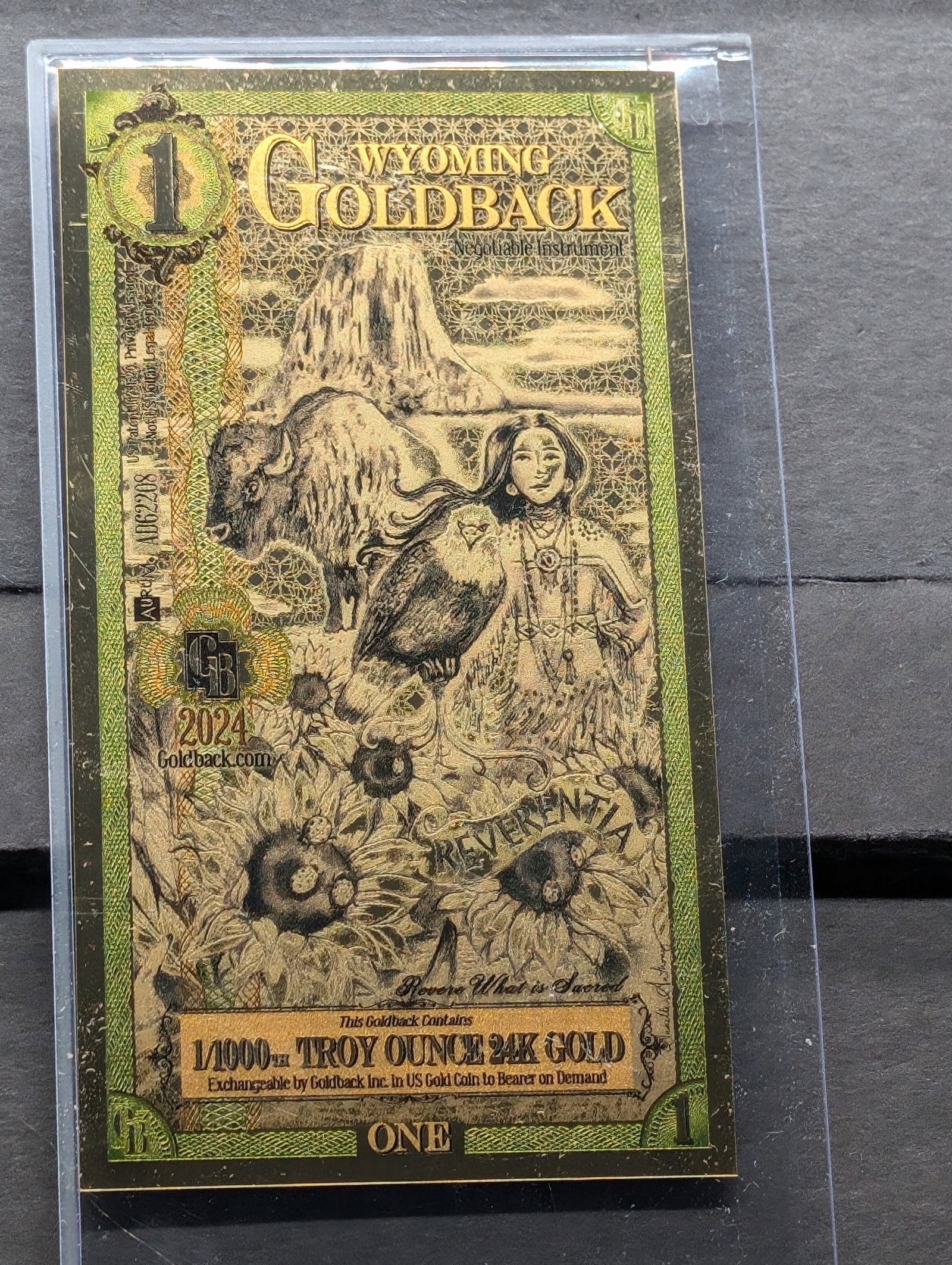 1/1000th Troy Oz. 24k PURE GOLD 2024 $1.00 Wyoming Goldback: 1/1000th Troy Oz. 24k PURE GOLD 2024 $1.00 Wyoming Goldback