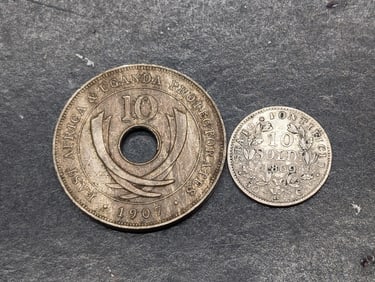 1869 Papal States 10 Silver Soldi (XXIII) & 1907 East Africa 10 Cents