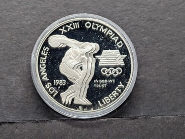 1983-S PROOF Olympic Discus Thrower Commemorative Silver Dollar in Capsule