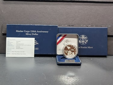 2005-P PROOF Marine Corps 230th Anniv. Commemorative Silver Dollar in OGP w/ COA