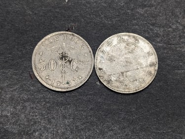 1933 Belgium 50 Centimes & (1890-1908) China Kwangtung Province 10 Silver Cents