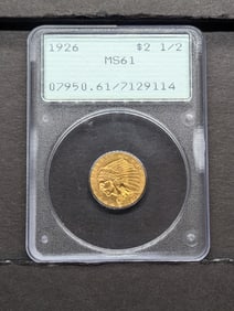 1926 Indian Head $2.50 90% GOLD Quarter Eagle - PCGS MS61