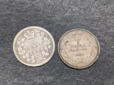 1902 & 1893 Canada 5 Silver Cents (2 PCS)
