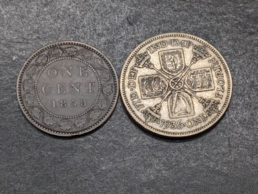 1936 United Kingdom 1 Silver Florin & 1858 Canada 1 Cent
