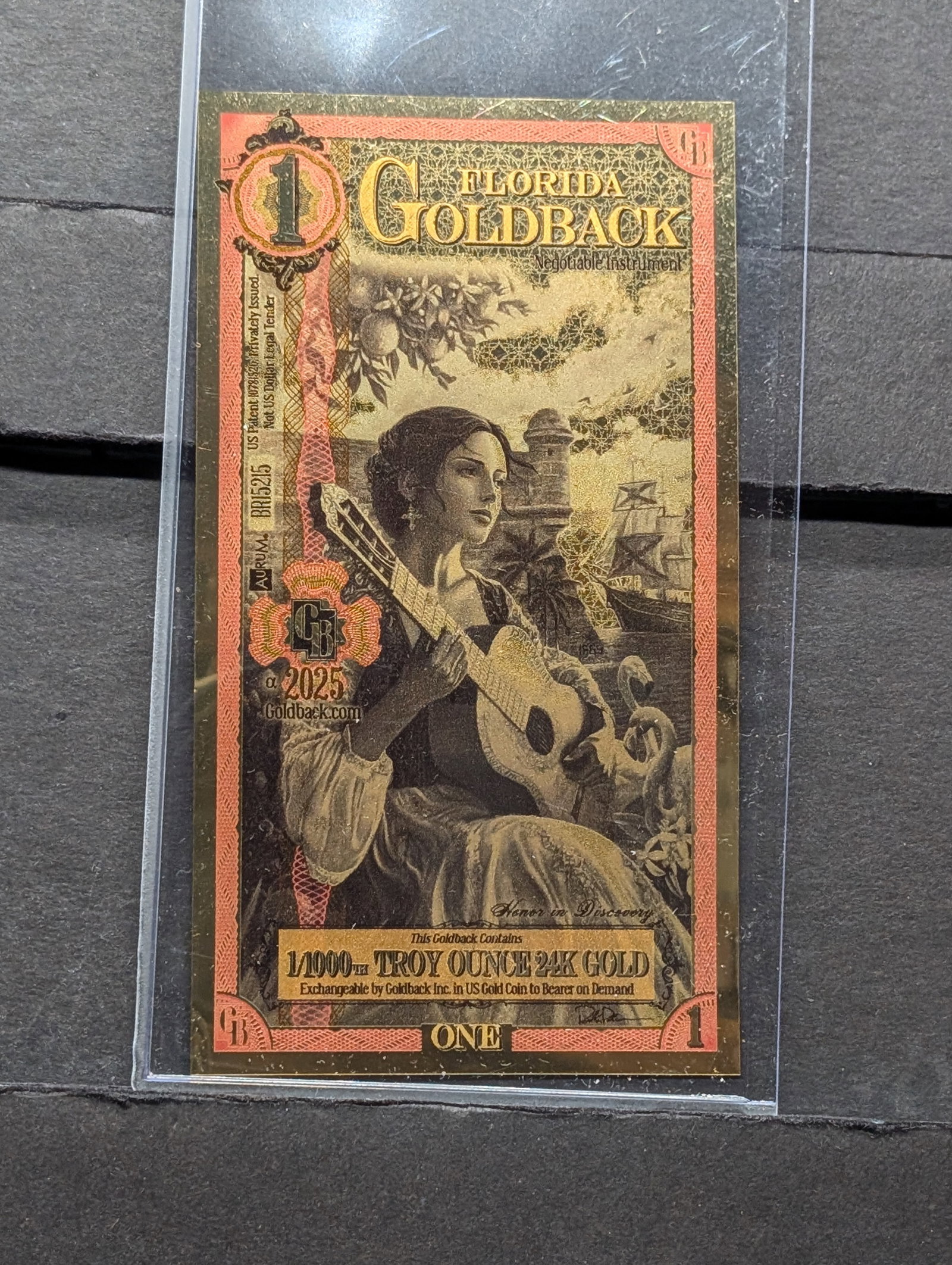 1/1000th Troy Oz. 24k PURE GOLD 2025 $1.00 Florida Goldback: 1/1000th Troy Oz. 24k PURE GOLD 2025 $1.00 Florida Goldback