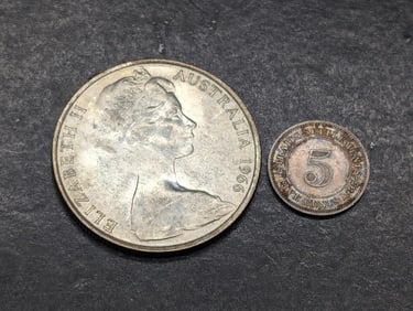 1935 Straits Settlements 5 Silver Cents & 1966 Australia 50 Silver Cents