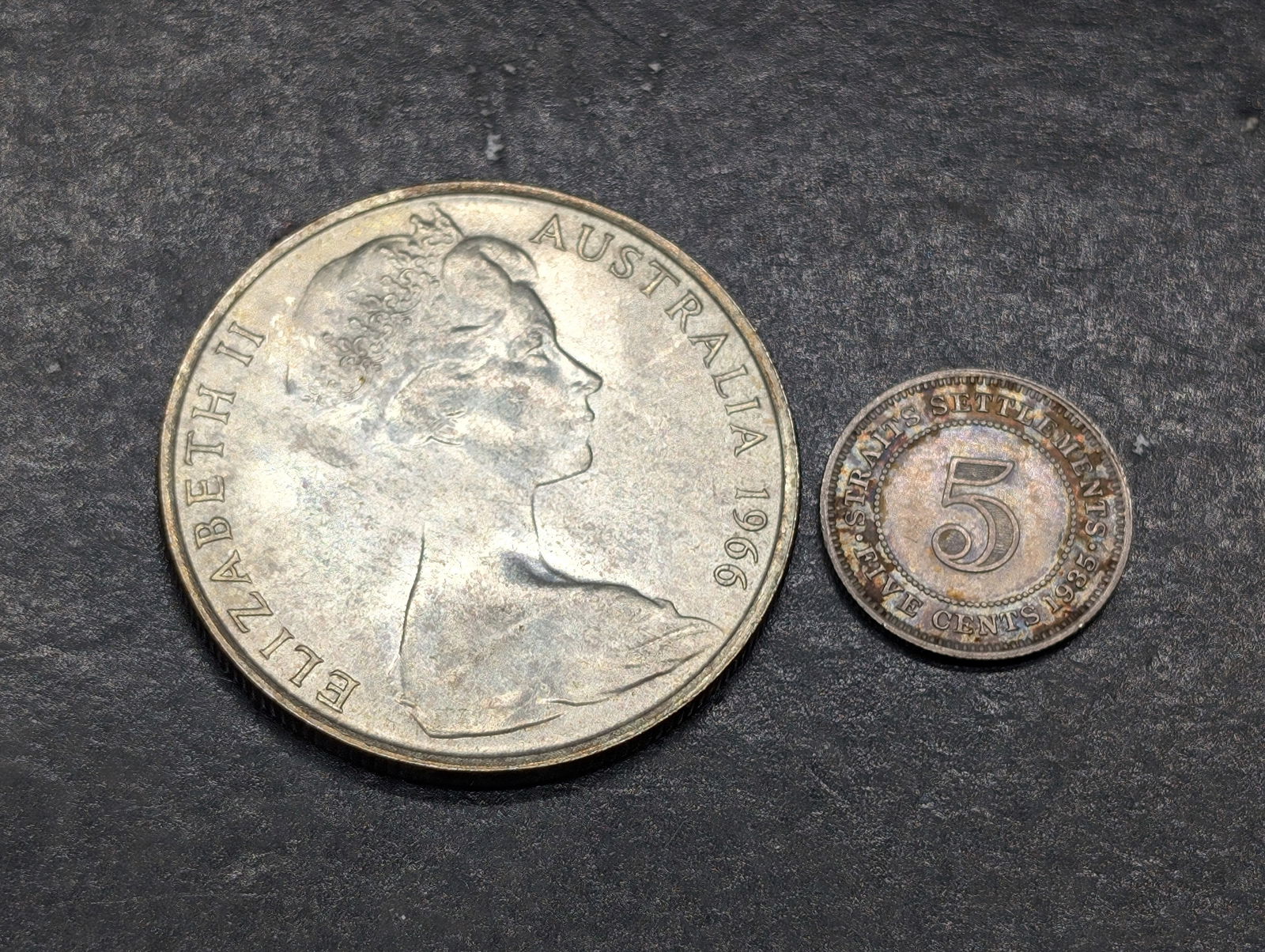 1935 Straits Settlements 5 Silver Cents & 1966 Australia 50 Silver Cents (1 of 2)