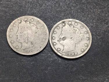 1907 & 1908 Liberty Head V-Nickels (2 PCS)