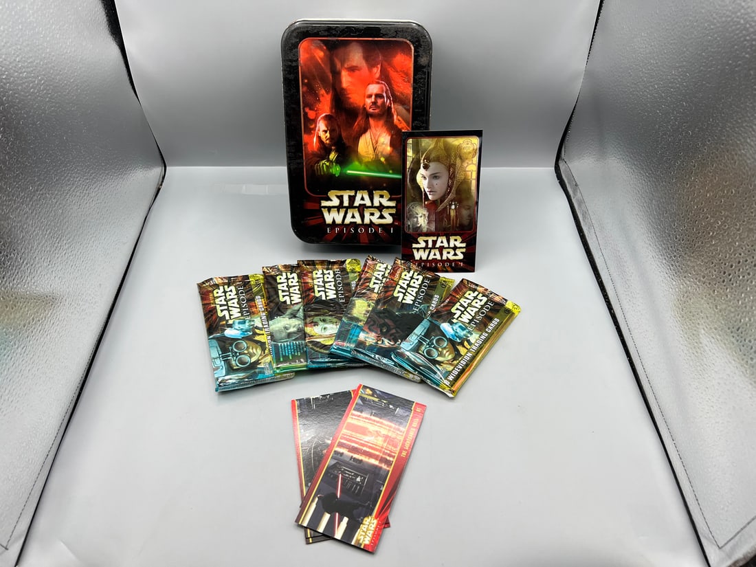 1999 Topps Widevision Star Wars Episode 1 Tin W/ 6 Sealed Packs & #4 Promo Card - Missing One Sealed (1 of 6)