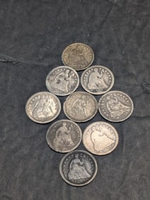 9 Cull Seated Half Dimes.