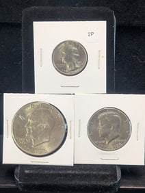 Clad UNC Bicentennial Group; 1976 Dollar, 1976-D Half, & 1976-D Quarter