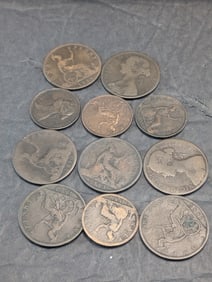 10 British Pennies & Half Pennies. All In The 1800's. Circulated.