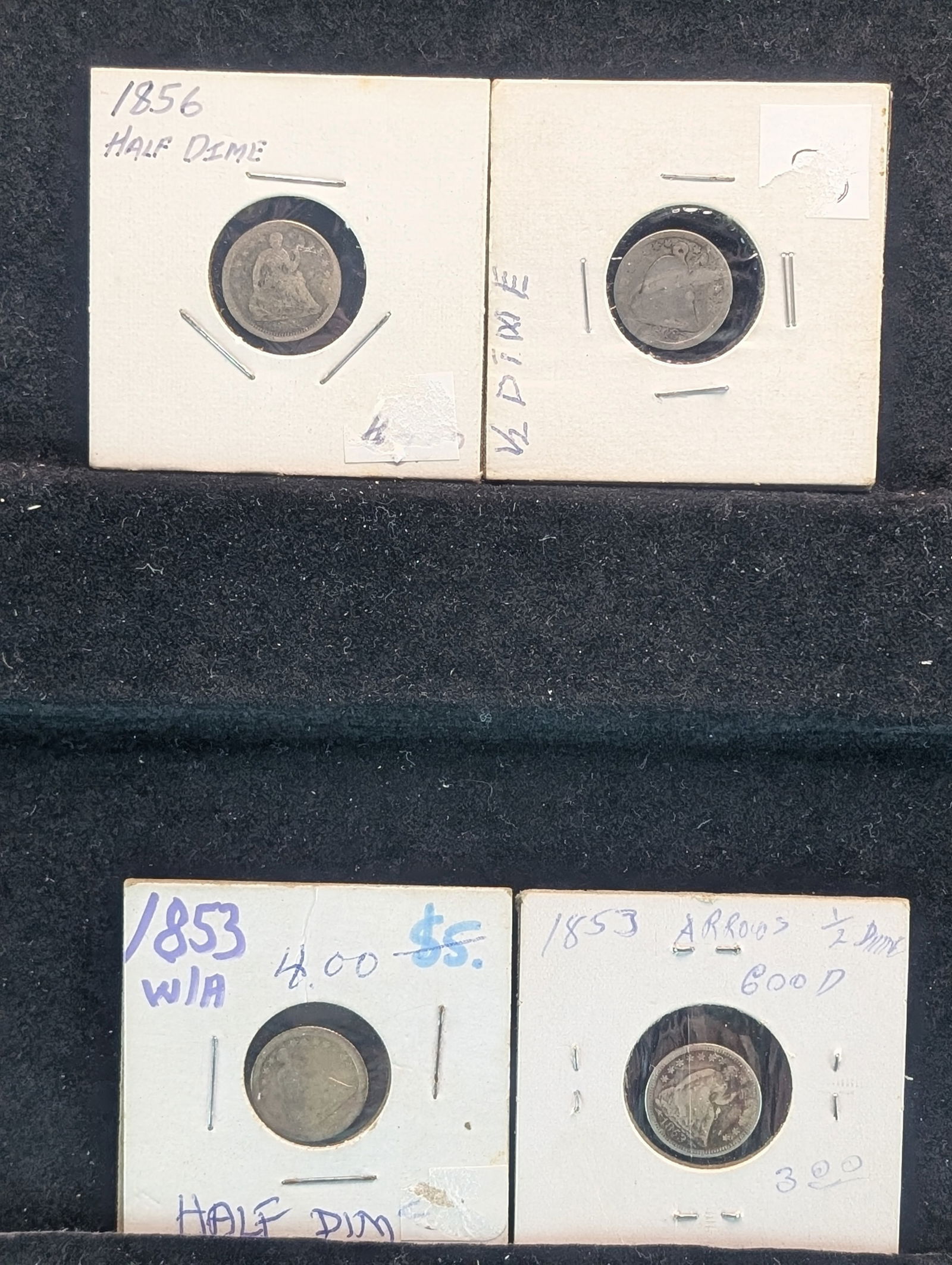 4 Low Grade Seated Half Dimes. (1 of 5)