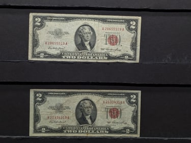 (2) 1953 Two Dollar Red Seal Notes
