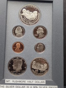 1991-S Prestige Set, 90% Silver Dollar Proof, MT. Rushmore Half
