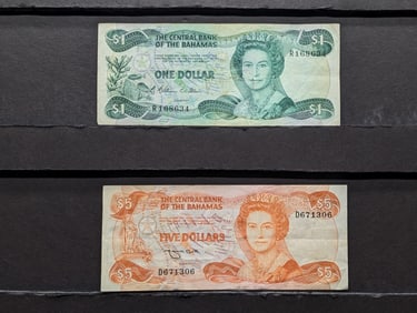 1974 Bahamas 1 & 5 Dollar Notes