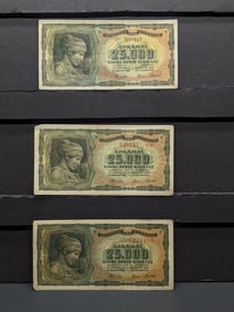 (3) Greece 25,000 Drachma Notes