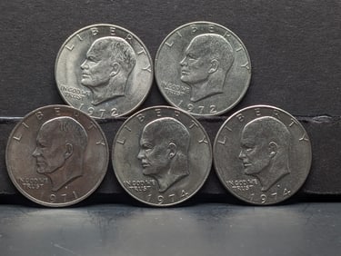 (5) Eisenhower Dollars 1971-D, 1972 P&D, 1974 P&D