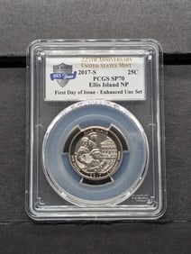 2017-S Ellis Island NP Quarter First Day of Issue Enhanced UNC Set PCGS SP70