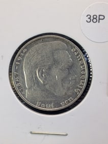 1938-G Germany 2 Reichsmark with Historical Symbol .625 Silver