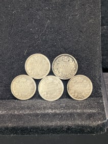 5 Consecutive Canada 5c (1916, 1917, 1918, 1919 & 1920-.925 Sterling Silver, Nice Grades), Canada 5