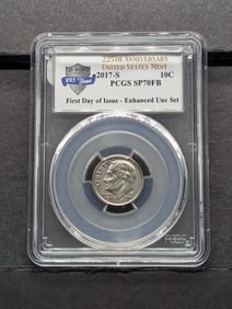 2017-S Roosevelt Dime First Day of Issue Enhanced UNC Set PCGS SP70FB