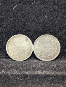 1918 & 1919 (.925 Sterling Silver, EF-Rare), Canada 5 cents, Over 100 Years Old!