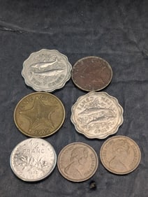 (6) Bahama & (1) French Coin
