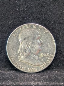 1962, 90% Silver, (AU) Franklin Half, 63 years old