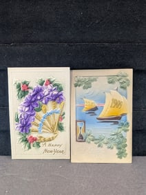 Two Embossed Vintage Happy New Year Postcard s