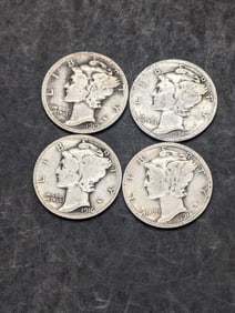 (4) Mercury Dimes 1916-S, 1917-S, 1918-D, 1919-S