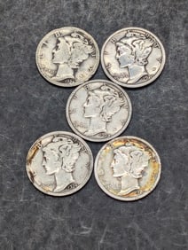 (5) Mercury Dimes 1920 P&D, 1923-P, 1924-P&S