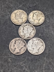 (5) Mercury Dimes 1918-D, 1920-D, 1923-P, 1924-S