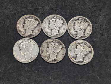 (6) Mercury Dimes 1926-P&S, 1927-P&S 1928-P&S