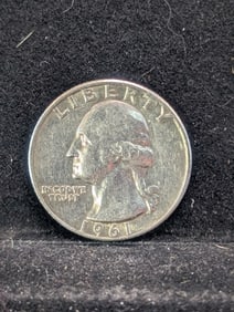1961 D, 90% Silver, (AU) Washington Quarter, 64 years old