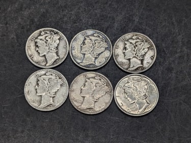 (6) Mercury Dimes 1936-D&S, 1937-P&D, 1939-P&S