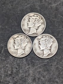 (3) Mercury Dimes 1943 P,D, S